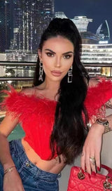 OFF SHOULDER FEATHER CORSET TOP styleofcb