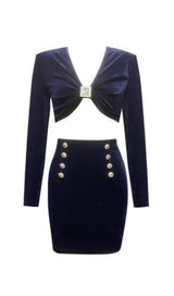 VELVET METAL BUCKLE SEXY TWO PIECES SUIT IN NAVY styleofcb