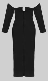 SLIM-FIT CHEST HOLLOW OFF-THE-SHOULDER MAXI DRESS IN BLACK styleofcb