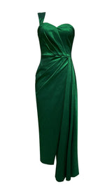 ONE SHOULDER RUCHED MIDI DRESS IN GREEN Dresses styleofcb