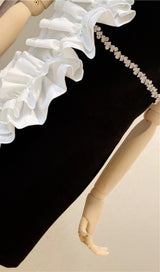 RUFFLE STRAPLESS BANDAGE MINI DRESS IN BLACK styleofcb