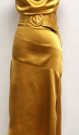 BANDAGE RUCHED MIDI DRESS IN GOLD Dresses styleofcb