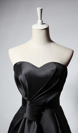 STRAPLESS SATIN MIDI DRESS IN BLACK styleofcb