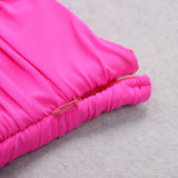 SHOULEDR PAD WAIST BARING FEATHER BLOUSE PLEATED DRESS IN PINK styleofcb