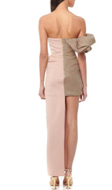 RUCHED STRAPLESS SPLICING MIDI DRESS styleofcb