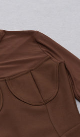 BROWN MESH STITCHED SEXY SKINNY MIDI DRESS Dresses styleofcb