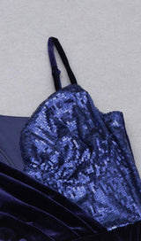 VELVET PLEATED SEQUINED MINI DRESS IN NAVY BLUE Dresses styleofcb