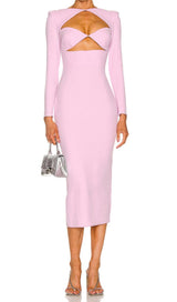 CUT OUT LONG SLEEVE MIDI DRESS IN PINK Dresses styleofcb