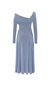 GREY-BLUE OFF SHOULDER MIDI DRESS styleofcb