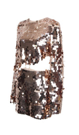 SPARKLING LONG SLEEVE MINI DRESS IN GOLD styleofcb