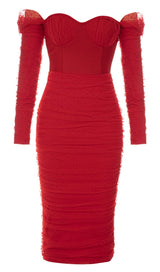 STRAPLESS STRAPLESS LACE MIDI DRESS IN RED DREESES styleofcb