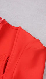 SQUARE SHOULDER CORSET MIDI DRESS IN RED styleofcb