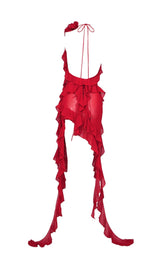 PLUNGING NECKLINE RUFFLE DRESS IN RED styleofcb