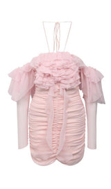 FRILL BARDOT MINI DRESS IN BABY PINK Dresses styleofcb
