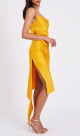 ORANGE SATIN DRAPING MIDI DRESS Dresses styleofcb