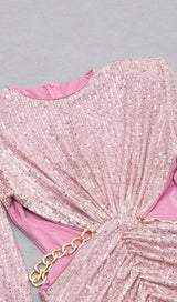 PINK WAIST HOLLOW BACK SLIT MIDI DRESS styleofcb