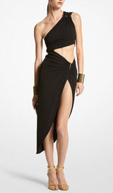 ONE SHOULDER CUTOUT MIDI DRESS IN BLACK Dresses styleofcb