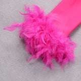 SHOULEDR PAD WAIST BARING FEATHER BLOUSE PLEATED DRESS IN PINK styleofcb