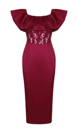 OFF SHOULDER LACE MIDI DRESS DRESSES styleofcb XS RED