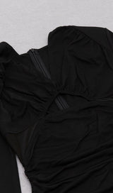 LONG SLEEVED V NECK PLEATED MIDI DRESS IN BLACK DREESES styleofcb