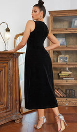 V NECK SLEEVELESS MIDI DRESS IN BLACK Dresses styleofcb