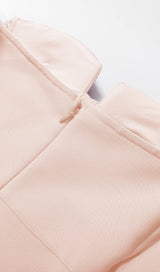 STRAPLESS DRAPED SLEEVE SLITS BANDAGE DRESS IN BEIGE Dresses styleofcb