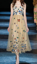 BUTTERFLY LACE MIDI DRESS IN BEIGE Dresses styleofcb