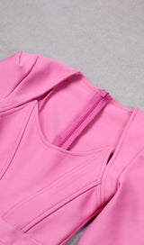 SQUARE SHOULDER CORSET MIDI DRESS IN PINK styleofcb