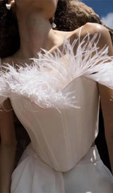 OFF SHOULDER FEATHER CORSET TOP styleofcb WHITE S