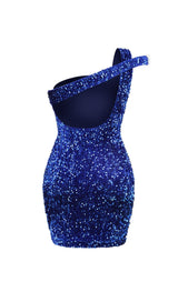 SEQUIN ONE SHOULDER MINI DRESS IN GALACTIC COBALT styleofcb