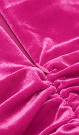 HANGING NECK MESH STITCHED VELVET MINI DRESS IN BARBIE PINK styleofcb