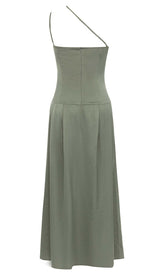 A-SILHOUETTE SATIN MIDI DRESS IN OLIVE DRESS sis label