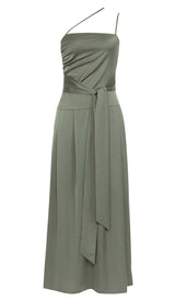 A-SILHOUETTE SATIN MIDI DRESS IN OLIVE DRESS sis label