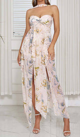 ALLOVER PRINT SPLIT THIGH BACKLESS DRESS DRESS sis label