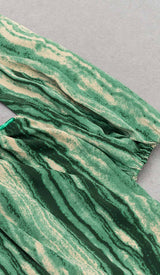 ALLOVER PRINT CUT OUT PUFF SLEEVE DRESS IN EMERALD GEMSTONE DRESS STYLE OF CB