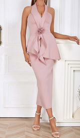 APPLIQUÉD BANDAGE MIDII DRESS IN PALE PINK DRESS STYLE OF CB