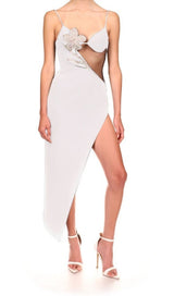 ASYMMETRIC CRYSTAL FLOWER DRESS IN BLACK Dresses styleofcb XS WHITE