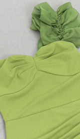 ASYMMETRICAL NECK SPLIT THIGH MIDI DRESS IN GREEN styleofcb