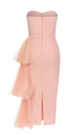 ASYMMETRICAL CORSET MIDI DRESS IN PINK DRESS STYLE OF CB