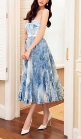 BANDEAU PLEATED MIDI DRESS IN BLUE styleofcb