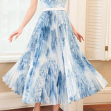 BANDEAU PLEATED MIDI DRESS IN BLUE styleofcb