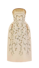 BANDEAU PRINTED JUNGLE MIDI DRESS IN BEIGE DRESS STYLE OF CB