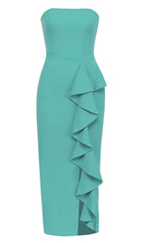 BANDEAU RUFFLES MIDI DRESS IN GREEN DRESS STYLE OF CB