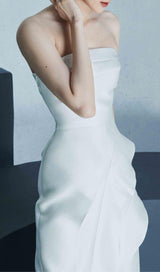 BANDEAU RUFFLES MIDI DRESS IN WHITE styleofcb