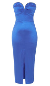 BANDEAU BODYCON MIDI DRESS IN BLUE DRESS STYLE OF CB