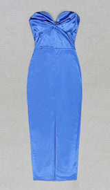 BANDEAU BODYCON MIDI DRESS IN BLUE DRESS STYLE OF CB