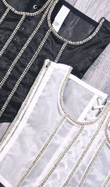 BLACK CRYSTAL TASSELS CORSET Shirts & Tops styleofcb