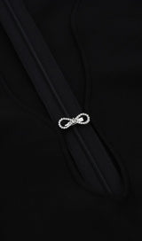 BLACK PLUNGE CRYSTAL BOW BANDAGE MINI DRESS Dresses styleofcb