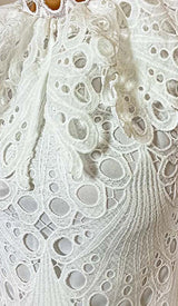 BLOUSON-SLEEVE FLOUNCE EYELET MINI DRESS DRESS STYLE OF CB