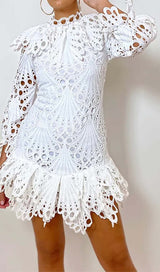 BLOUSON-SLEEVE FLOUNCE EYELET MINI DRESS DRESS STYLE OF CB